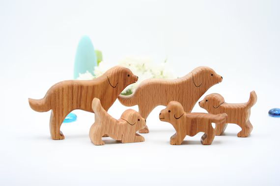 Dog family set  Montessori Waldorf wooden animal toys  | Etsy | Etsy (US)
