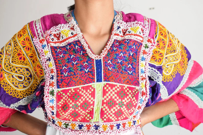 Vintage Kuchi Banjara Yoke, Hand Embroidered Afghan Choli, Tribal Applique | Etsy (US)