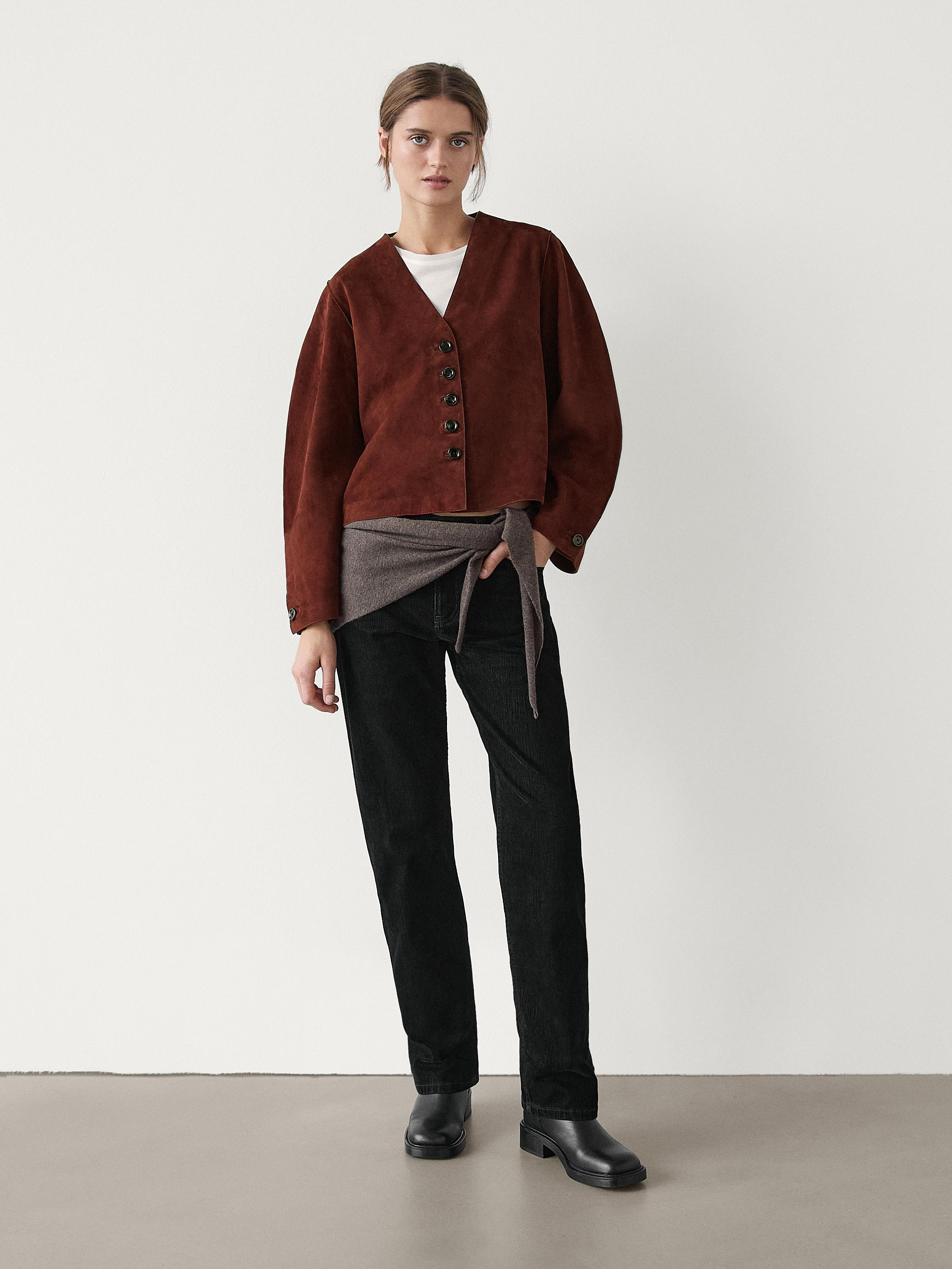 Short suede leather jacket | Massimo Dutti US