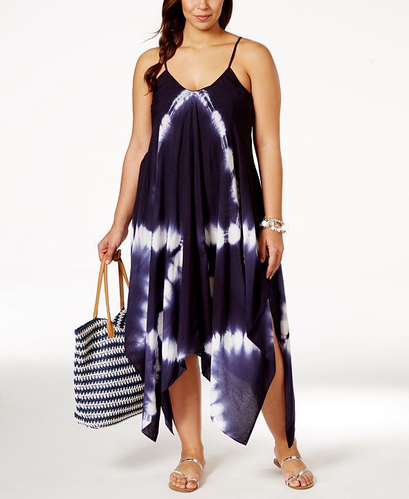 Plus Size Tie-Dye Handkerchief-Hem Cover-Up Dress | Macys (US)