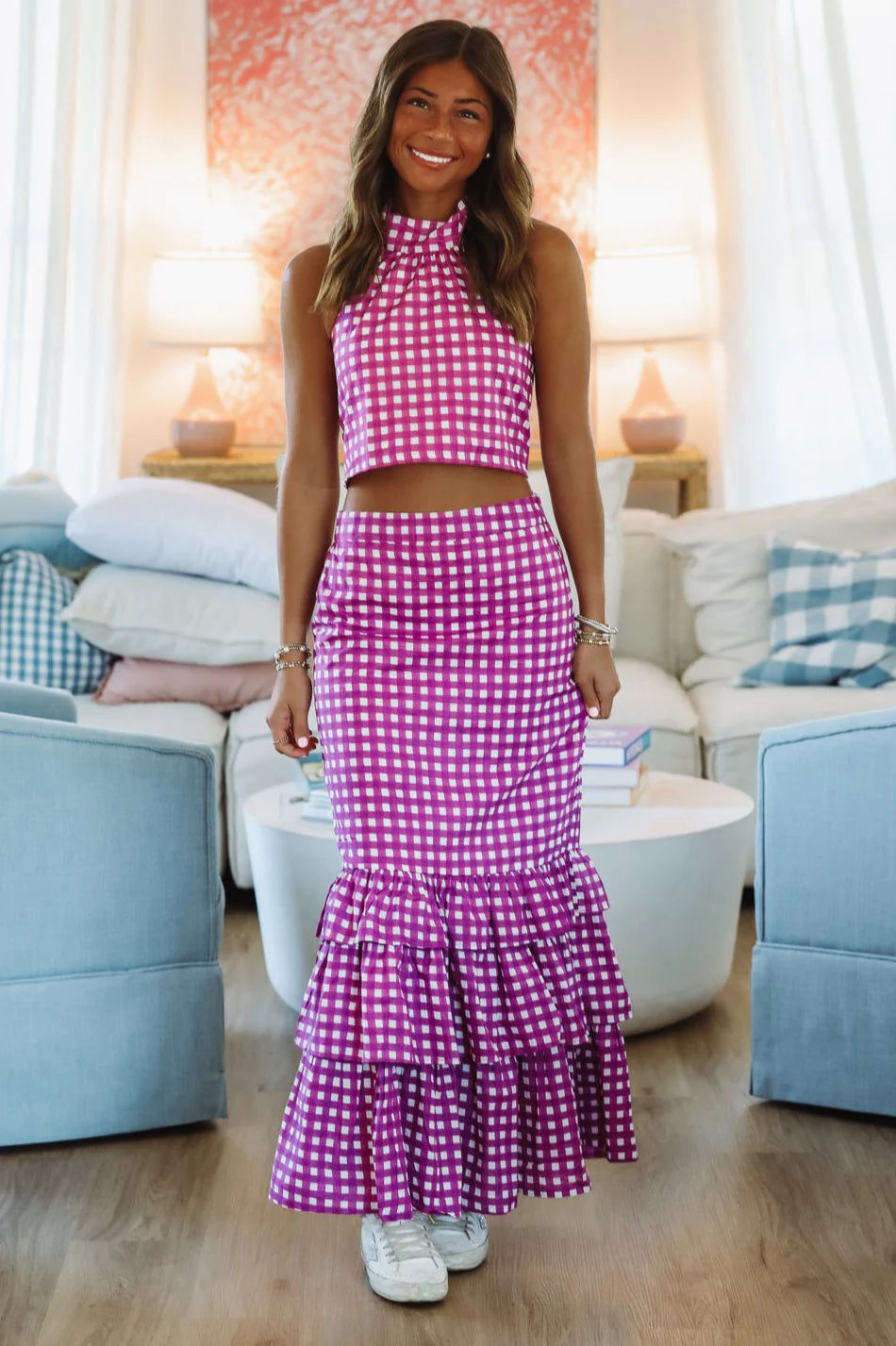 Winning Play Top and Maxi Skirt Set - Purple and White | Hazel and Olive