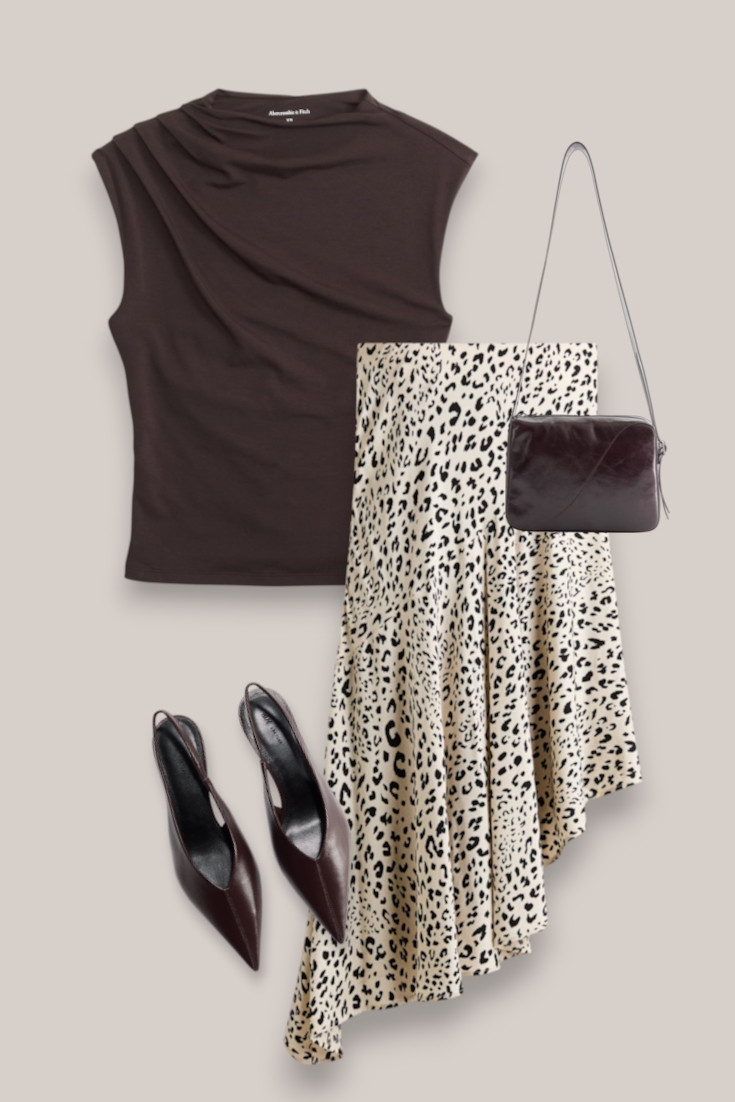 Brown + Leopard Night-Out Look
Chocolate brown is such a good alternative to black for a night out 🤎 Paired with an animal-print midi skirt, pointed slingbacks and a simple shoulder bag for an easy dressier fall look.

#LTKautumn #LTKdatenight #LTKstyletip