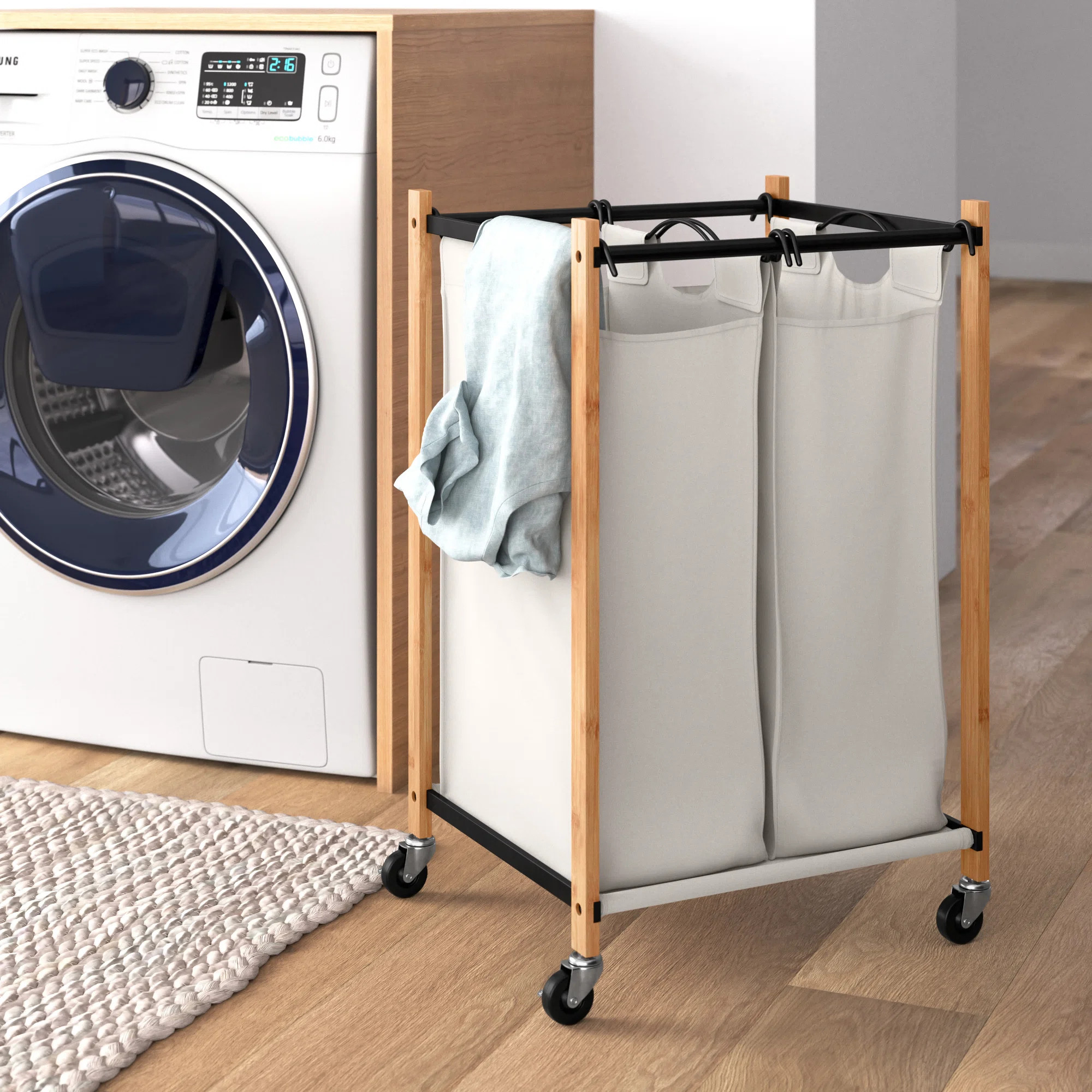 Dotted Line™ Bamboo Basics 2 Laundry Cart & Reviews | Wayfair | Wayfair North America