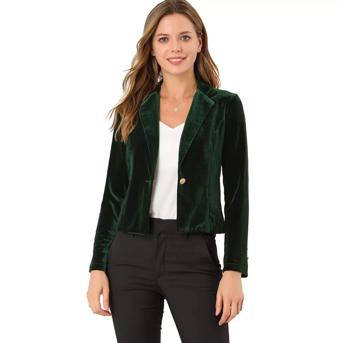 Women's Velvet Notched Lapel Long Sleeve Button Work Blazer | Kohl's