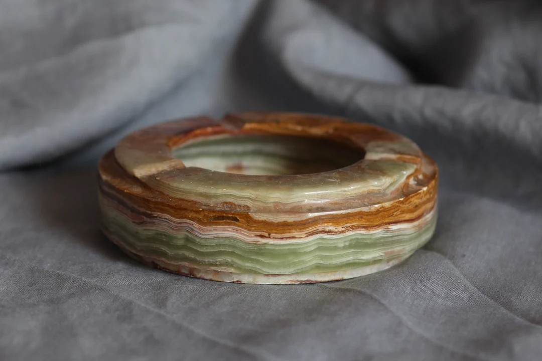 Vintage Green Onyx Ashtray. Polished. Natural Stone. Candle Holder. Trinket Bowl. Boho. Marble. C... | Etsy (US)