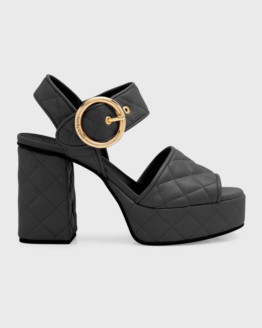 Jodie Quilted Ankle-Strap Platform Sandals | Neiman Marcus