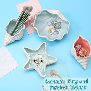 Jewelry Dish Tray For Coastal Beach Room Decor,Cute Ceramic Ring Holder Gift For Women Sister Mom... | Amazon (US)