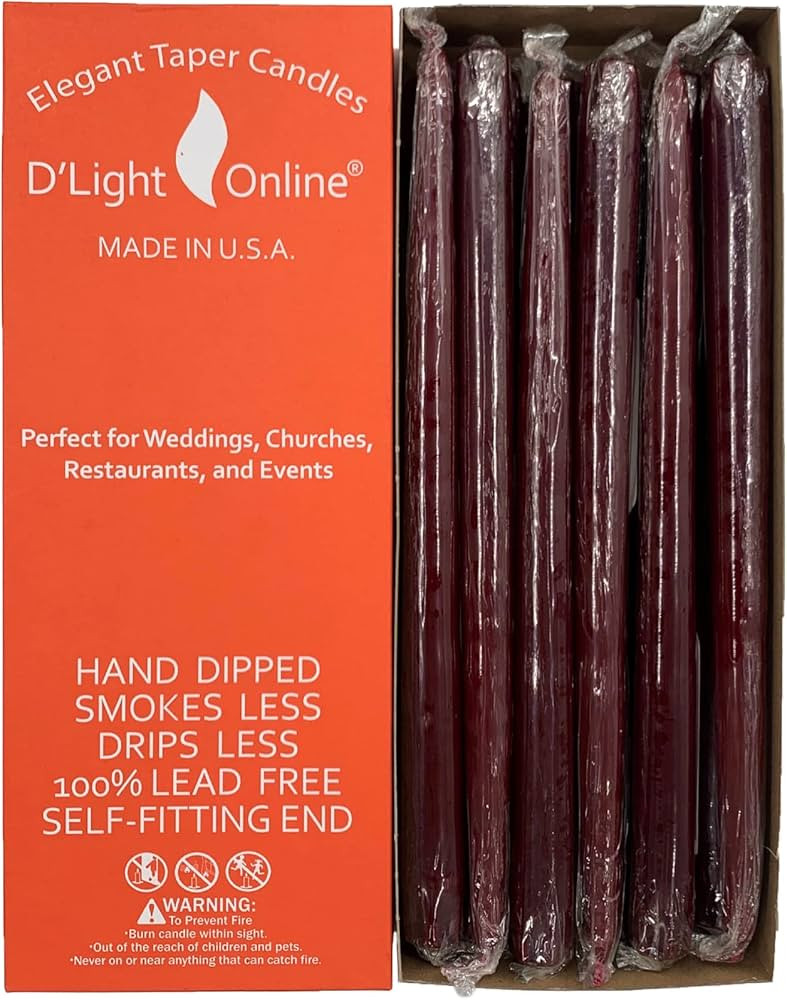 D'light Online Elegant Unscented 12" Burgundy Taper Candles Premium Quality Hand-Dipped Tapered C... | Amazon (US)