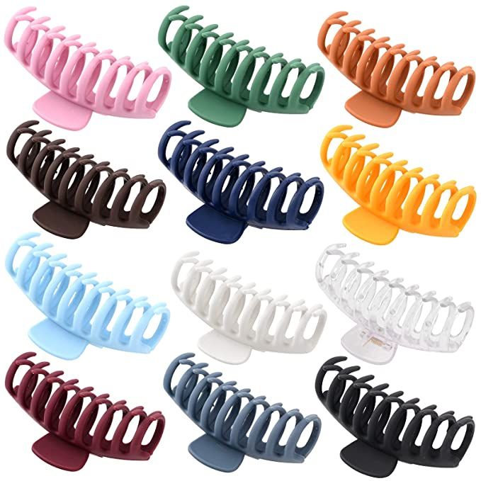 12 Pack Large Hair Claw Clips for Woman, Matte Banana Clips,Strong Hold jaw clip,Hair Clamps for ... | Amazon (US)