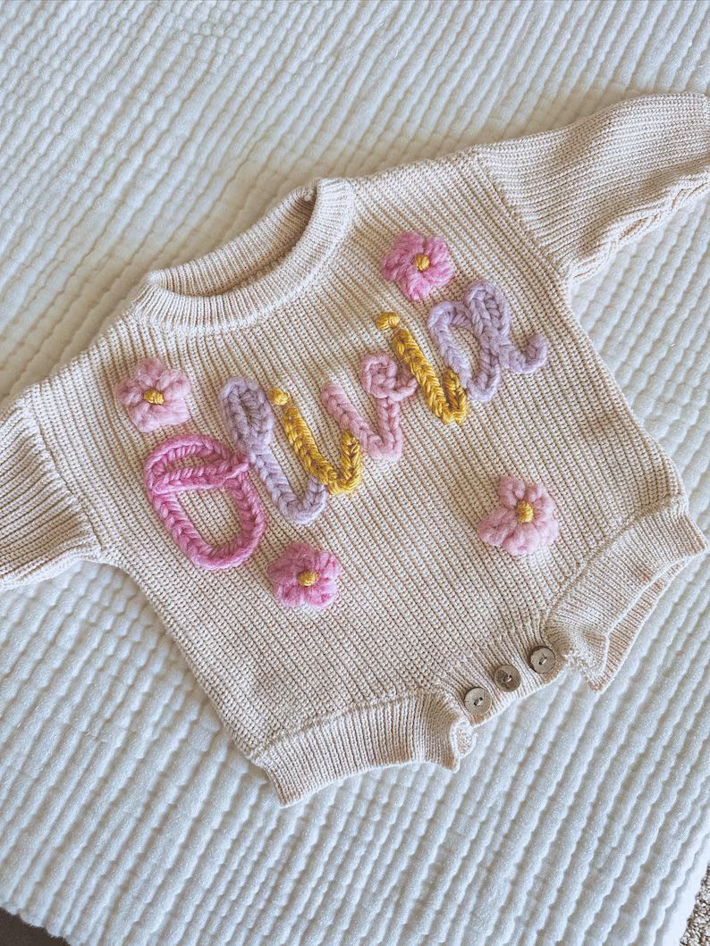 Hand Embroidered Knit Sweater Romper for Babies  Baby - Etsy | Etsy (US)