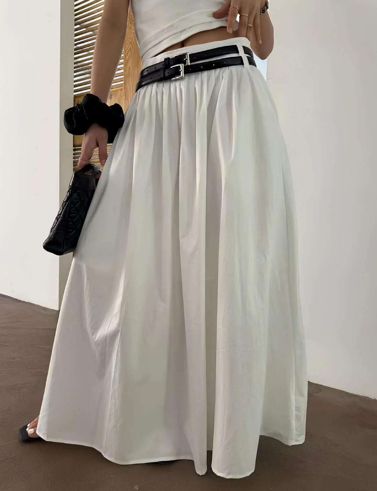 Thea White Double Belted Skirt- PREORDER | Pixie Market