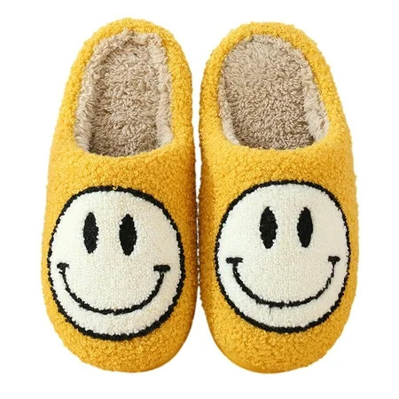 PacificPlex Womens Smiley Smile Slippers Plush Happy Face (7-7.5 Yellow) | Walmart (US)