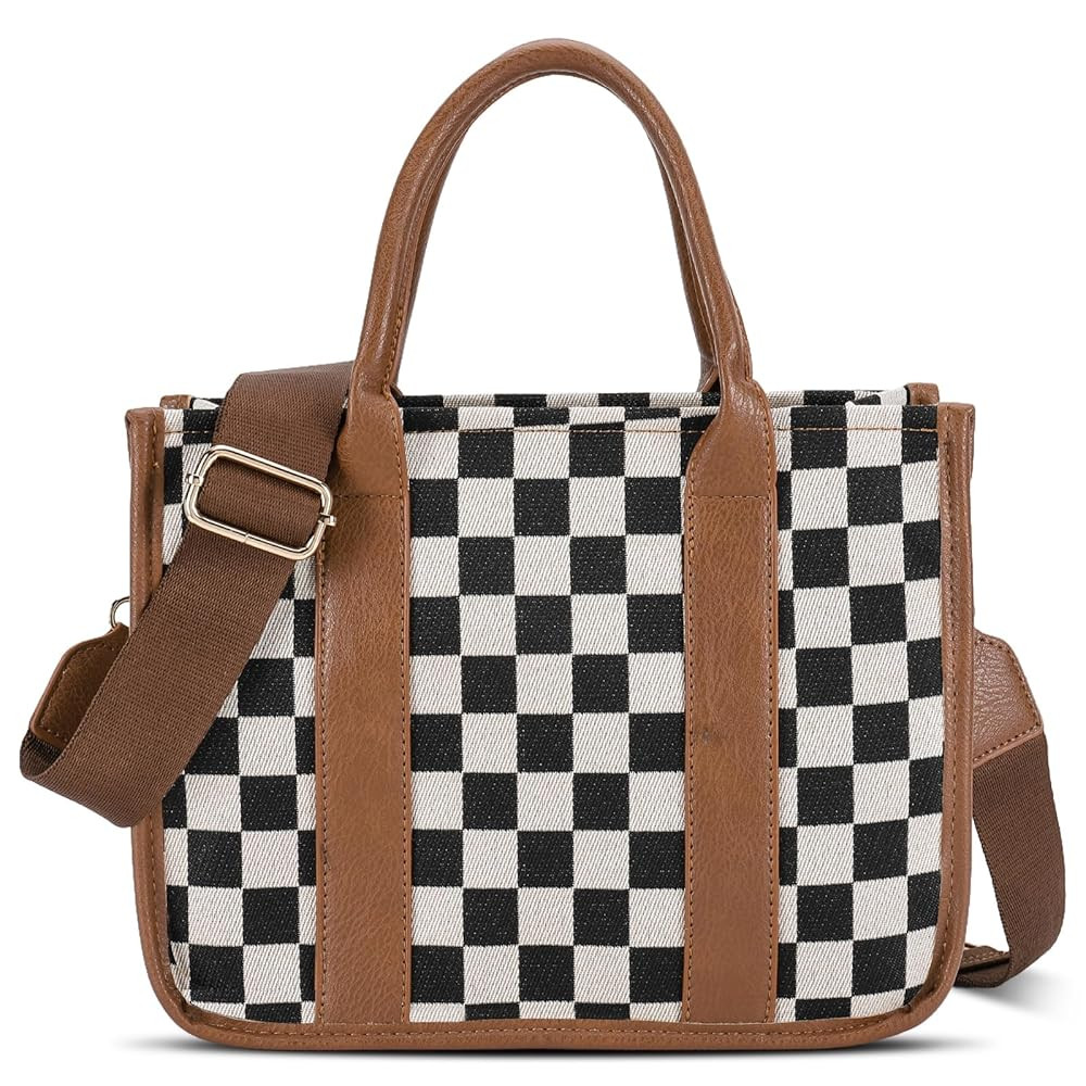 Checkered Crossbody Bag for Women,Canvas Work Tote Handbags Checkered Purse Black and White Purse... | Amazon (US)