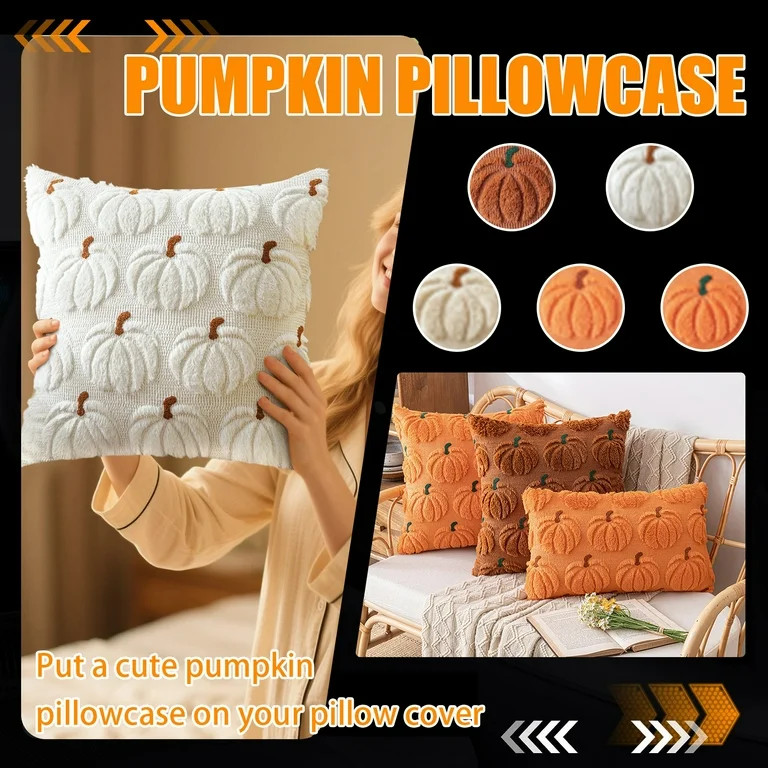 Fall Pumpkin Decorative Throw Pillow Covers ,Soft Plush 3D Embroidered Halloween Pillow Covers fo... | Walmart (US)