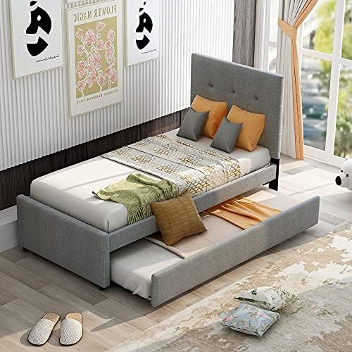 SOFTSEA Upholstered Platform Bed Frame with Headboard and Footboard, Twin Linen Daybed with Trund... | Amazon (US)