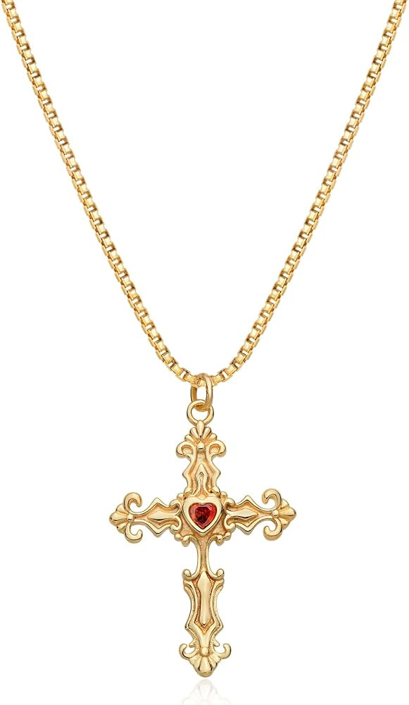 Cross Necklace for Women Trendy 14K Gold Plated Cubic Zirconia Cross Pendant Necklaces Handmade C... | Amazon (US)