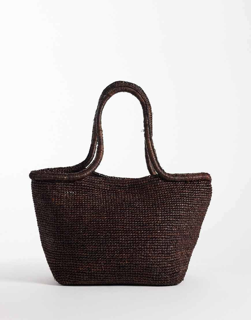 ARKET pure raffia straw medium tote in dark brown | ASOS (Global)