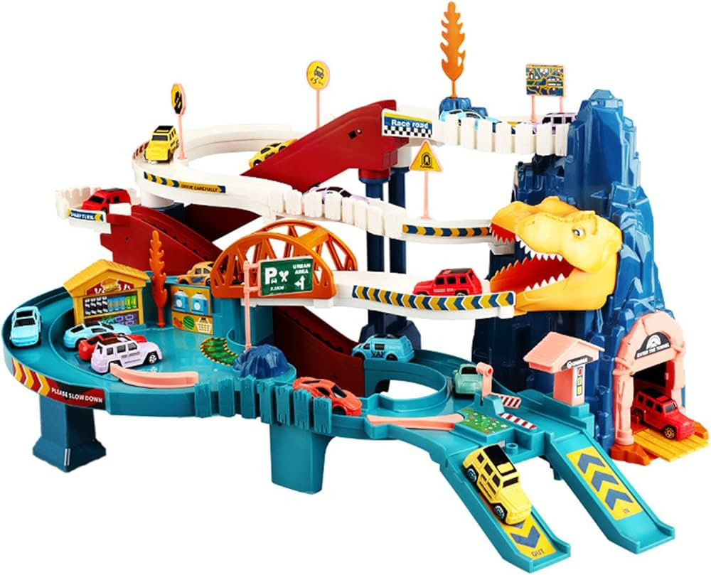 Toy Car Ramp Track Dinosaur Climbing Hills Railcar Colorful Vehicles Construction Play Set with 1... | Amazon (US)