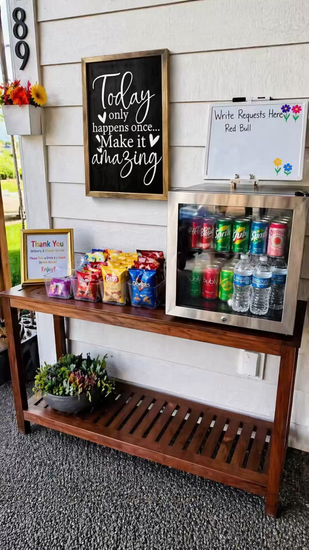 The delivery driver station just got a MAJOR upgrade! 🚚✨ I added a brand new refrigerator to keep all the drinks nice and cold 🥤❄️ because warm drinks after a long shift? No thank you!

Grabbed some clear acrylic containers to keep all the chips and snacks organized and easy to grab on the go 🍫🍬 No digging around — just grab and go!

AND I added a request sign on top of the fridge so my drivers can tell me exactly what they want to see stocked 🙌 This station is FOR YOU, so let’s make it perfect!

To every delivery driver who stops by — you are seen, you are appreciated, and you will NEVER leave here hungry 💛
Drop a ❤️ if you want to do this for your drivers. 

#LTKHome