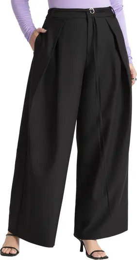 ELOQUII Pleat Detail Trouser With Long Belt | Nordstrom | Nordstrom