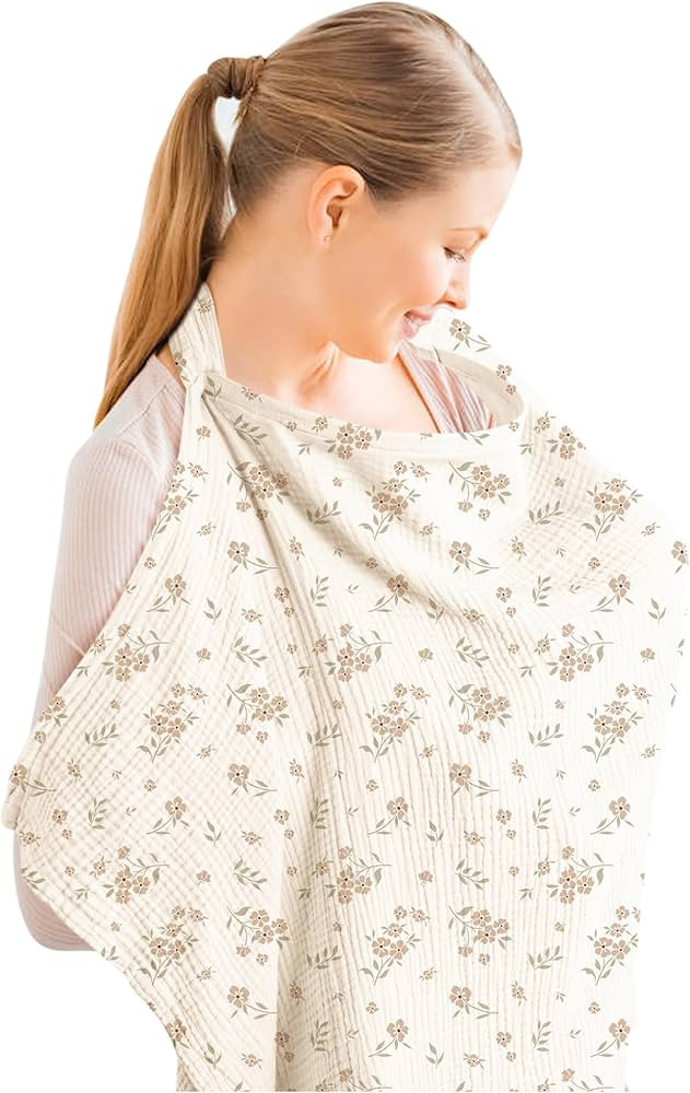 Konssy Muslin Nursing Cover for Baby Breastfeeding, Breathable 100% Cotton Breastfeeding Cover wi... | Amazon (US)