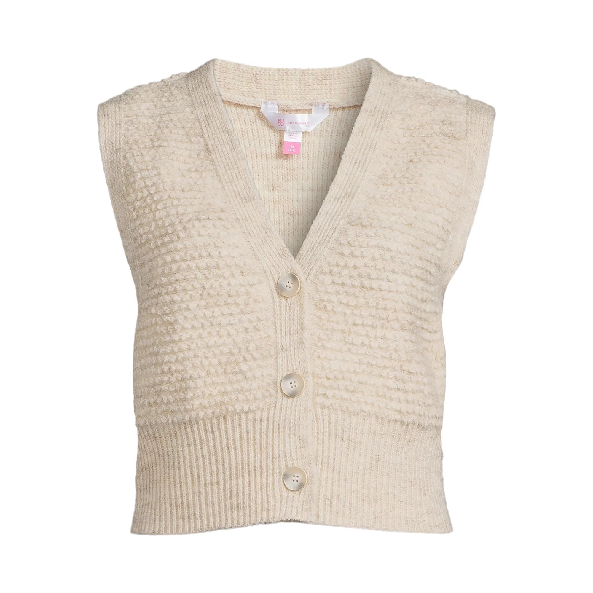No Boundaries Juniors Button Front Sweater Vest, Sizes XS-XXXL | Walmart (US)