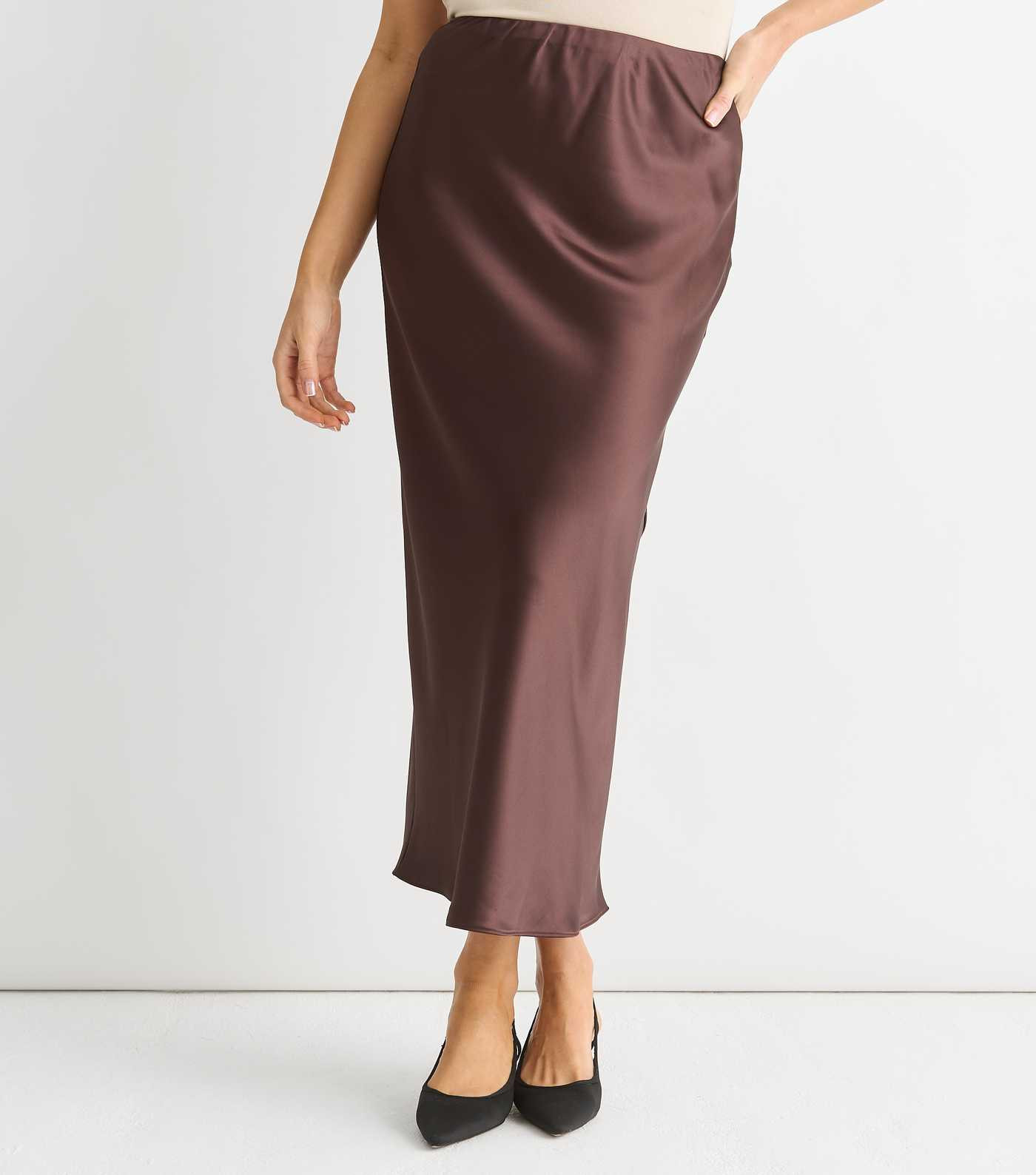 Gini London Brown Satin Midi Skirt | New Look | New Look (UK)