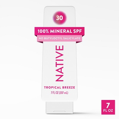 Native Mineral Sunscreen with Zinc Oxide - Tropical Breeze - SPF 30 - 7oz: Whole Body, Moisturizing, Vegan | Target