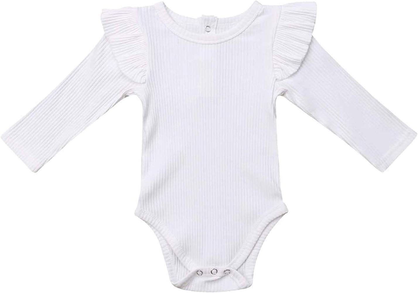 Infant Baby Toddler Girls Boys Ruffle Romper Bodysuit Striped Long Sleeve Cotton Jumpsuit Basic Clot | Amazon (US)
