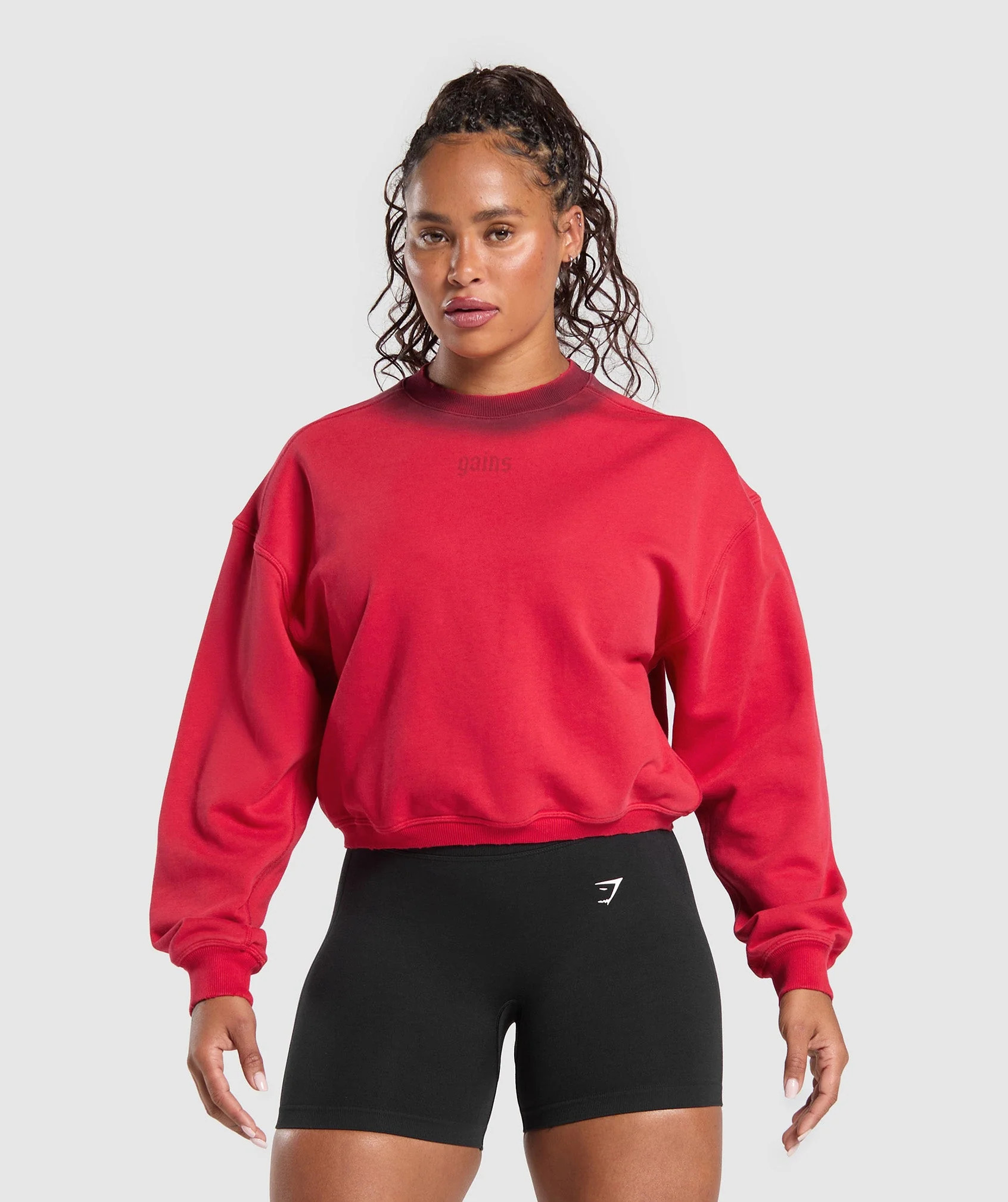 Gymshark Gains Washed Loopback Crew Neck - Conditioning Red/Sets Red | Gymshark CA