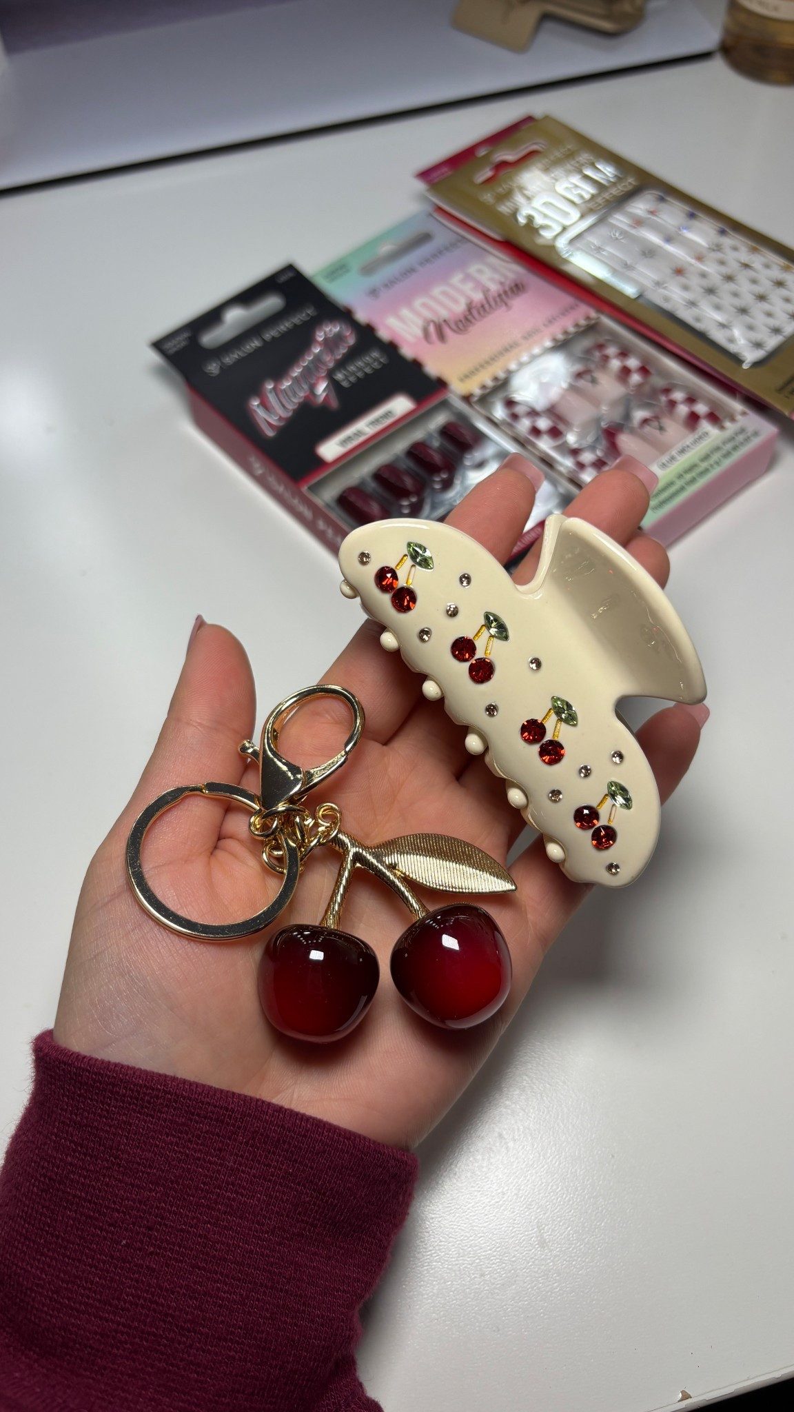 Cherry charm and hair claw clip 😍🍒 #emijay #bagcharm