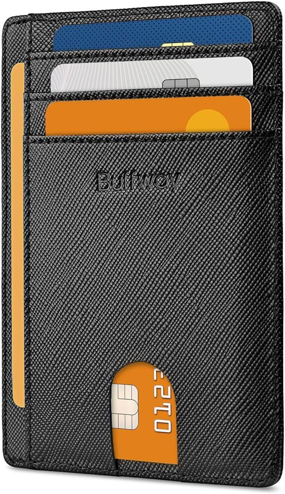 Buffway Slim Minimalist Front Pocket RFID Blocking Leather Wallets for Men and Women - Cross Blac... | Amazon (US)