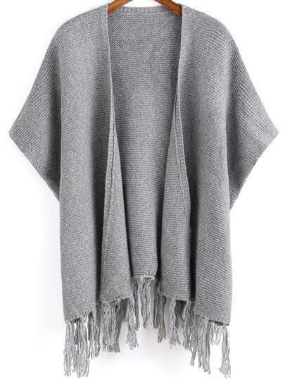 Grey Batwing Sleeve Tassel Sweater Coat | SHEIN