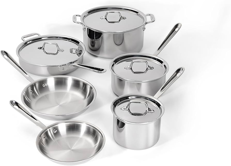 All-Clad D3\u00ae Stainless Steel 10 Piece Cookware Set- Made in USA- Includes Frying Pans, Sauce... | Amazon (US)