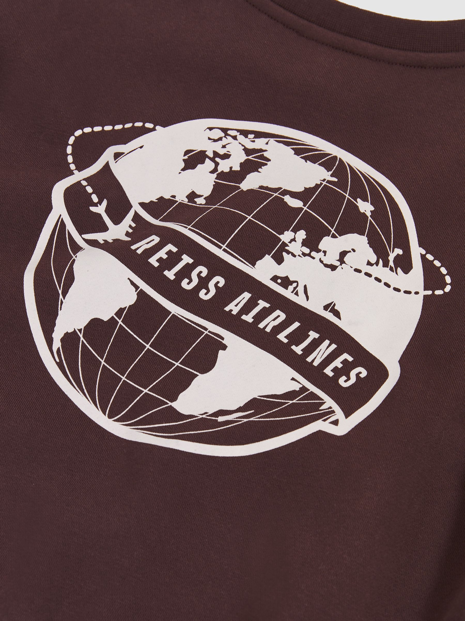 Reiss 3-9 yrs Cotton-Blend Airlines-Print Sweatshirt in Chocolate Brown/Off White - REISS | Reiss UK