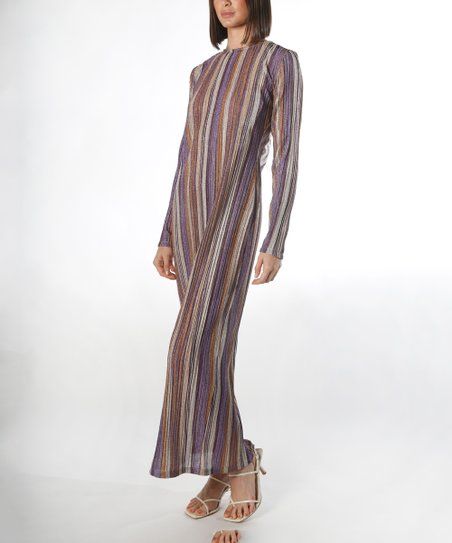 Orange & Purple Stripe Long-Sleeve Maxi Dress - Women | Zulily