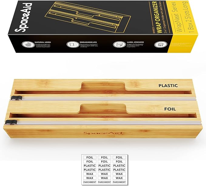 Amazon.com - SpaceAid WrapNeat 2 in 1 Long Wrap Dispenser with Cutter and Labels, Plastic Wrap, A... | Amazon (US)