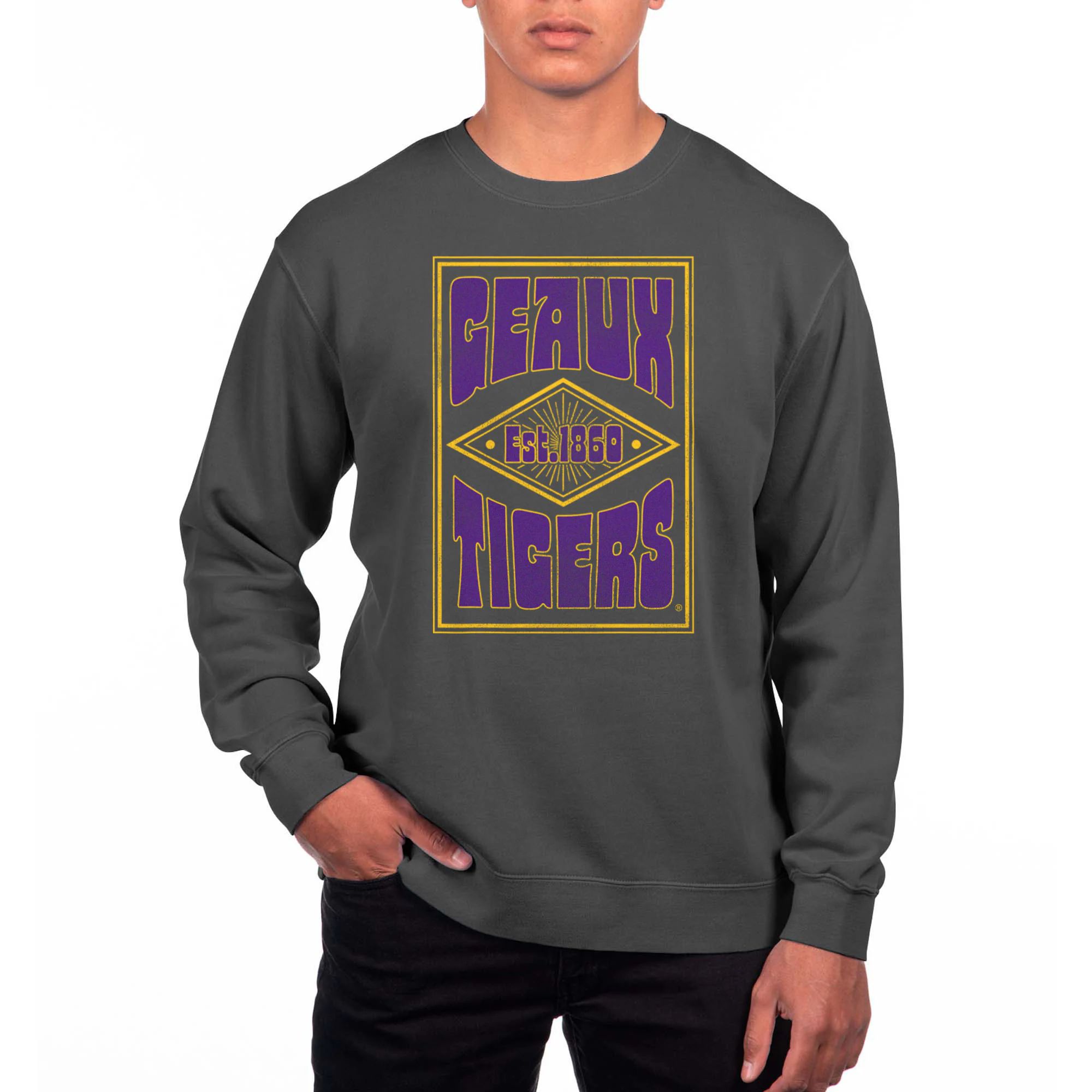 LSU Tigers Uscape Apparel Pigment Dyed Fleece Crewneck Sweatshirt - Black | Fanatics