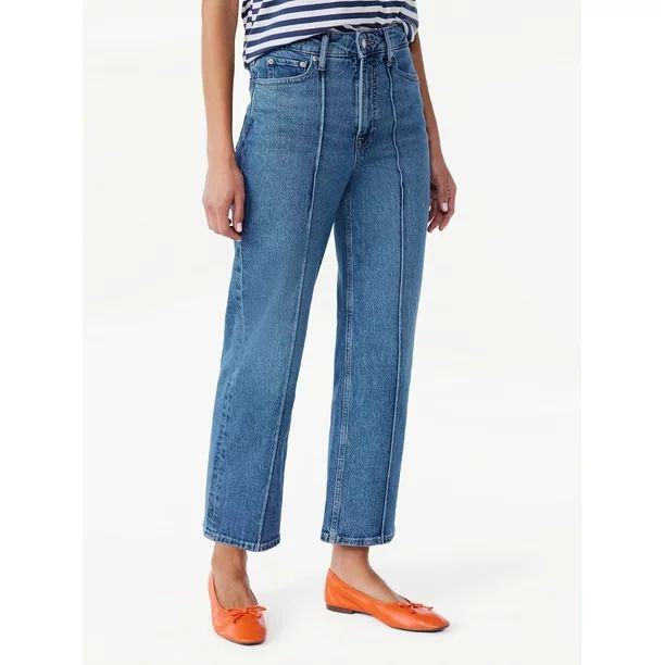 Free Assembly Women's Pintuck Cropped Wide Leg Straight Jeans, Sizes 0-18 - Walmart.com | Walmart (US)