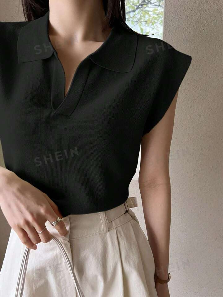 Dazy-Less Solid Cap Sleeve Knit Top | SHEIN