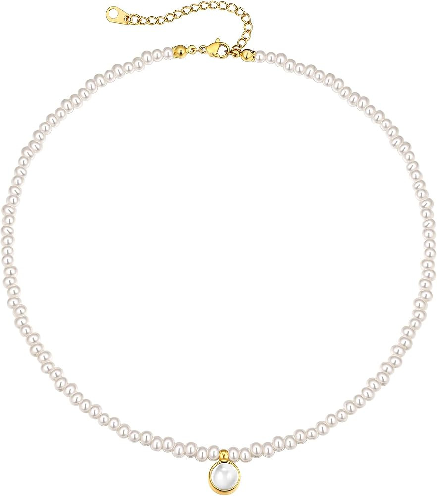 KeyStyle Baroque Pearl Necklace for Women, Birthstone Choker 4/5 MM Dainty Imitation Pearl Neckla... | Amazon (US)