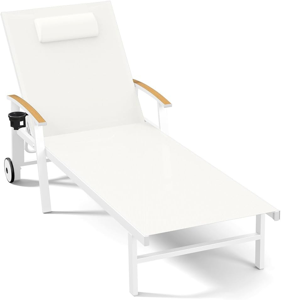 Amazon.com : Ciokea Outdoor Lounge Chair with Pillow, 5-Position Aluminum Chaise Lounge with Whee... | Amazon (US)