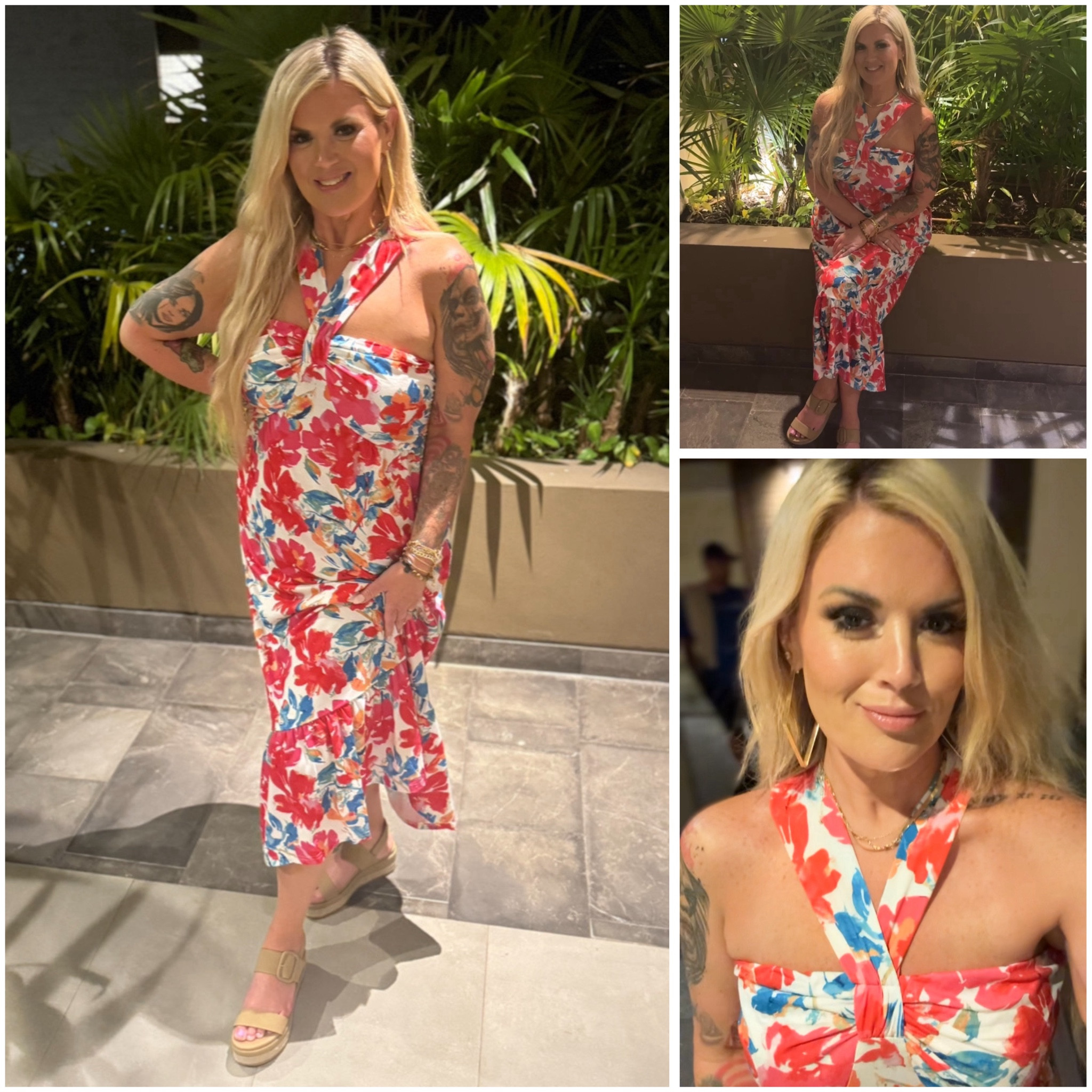 Vacation dress. Floral spring summer style with halter top and nude wedges

#LTKmidsize #LTKstyletip #LTKover40