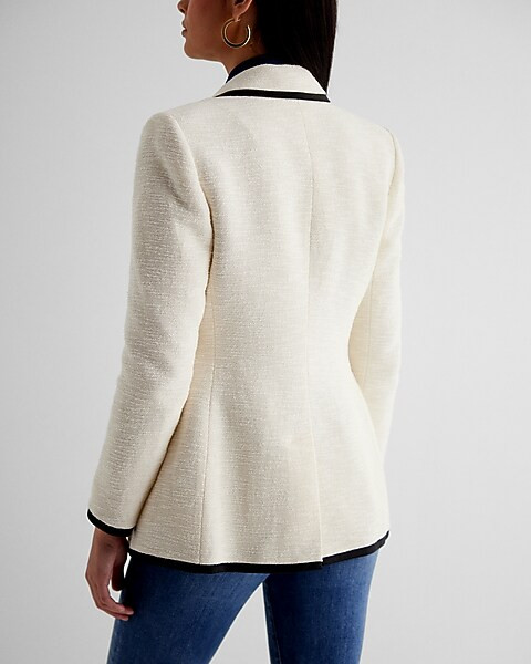 Tweed Double Breasted Tipped Novelty Button Blazer | Express