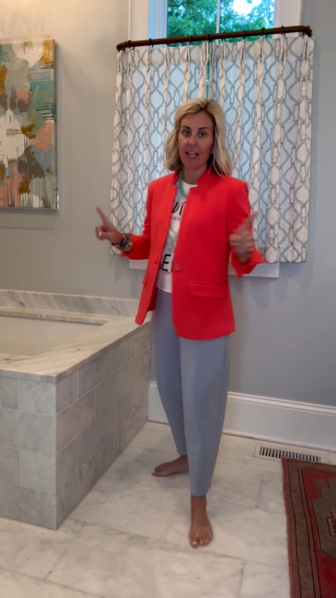 Such a fun way to style your Spanx air essentials barrel pants. Grab a fun graphic tee & this knit blazer and it’s a yes look!
Tee - xs
Blazer - small
Pants - small petite 
Shoes - 38

#LTKgrwm #LTKmomlife #LTKootd