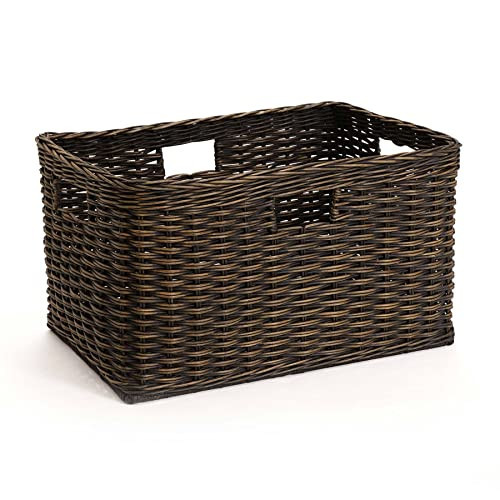 The Basket Lady Tall Rectangular Wicker Storage Basket, Large, 22.5 in L x 16 in W x 12.5 in H, Antique Walnut Brown | Amazon (US)