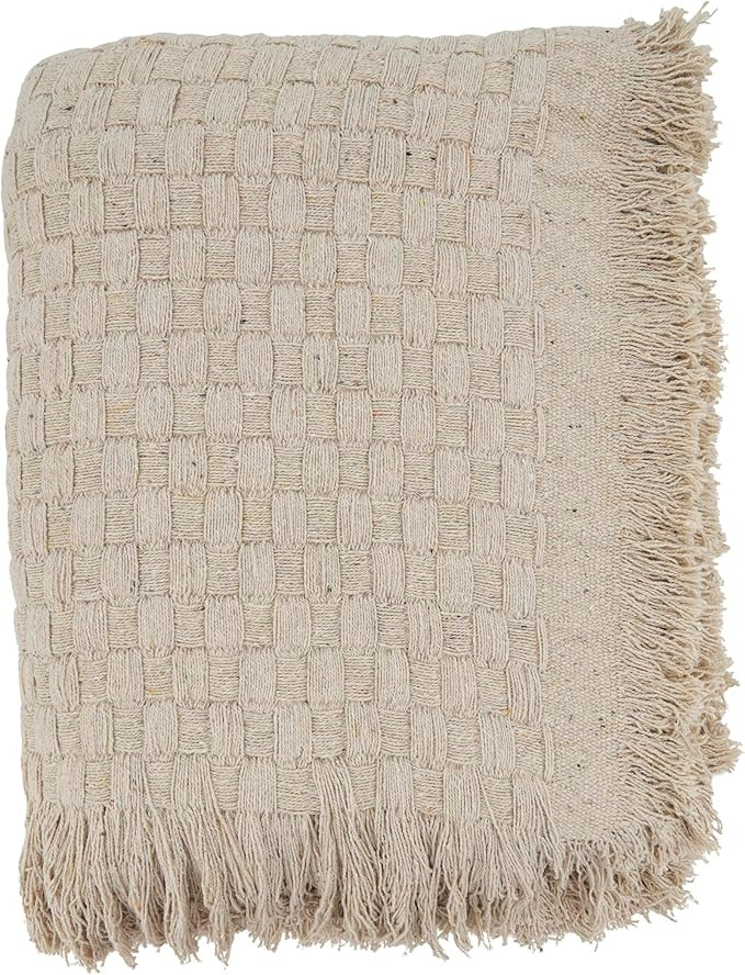 SARO LIFESTYLE Warm Waffle Weave Throw, 50"x67", Ivory | Amazon (US)
