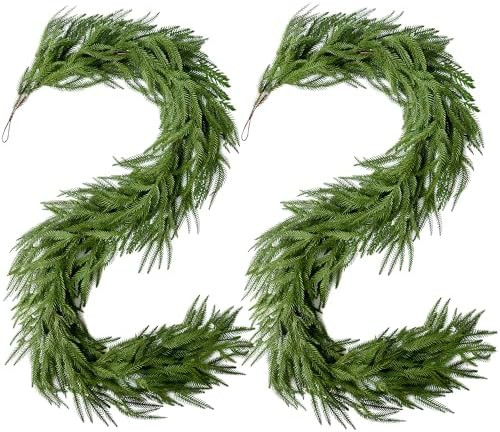 2Pcs Christmas Norfolk Pine Garlands, 6Ft Real Touch Artificial Faux Winter Dense Greenery Garlan... | Amazon (US)