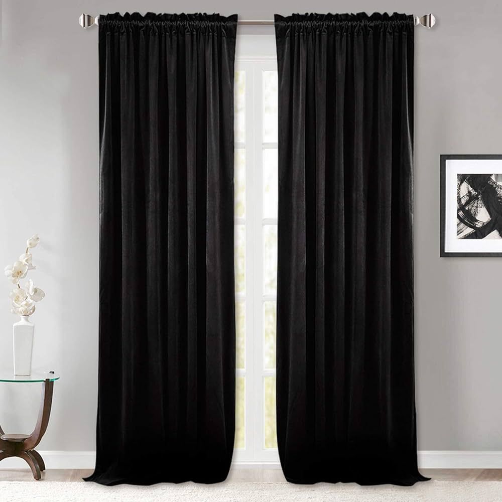 StangH Black Velvet Curtains 108 inches Long - Thermal Blackout Window Treatment Privacy Drapes w... | Amazon (US)