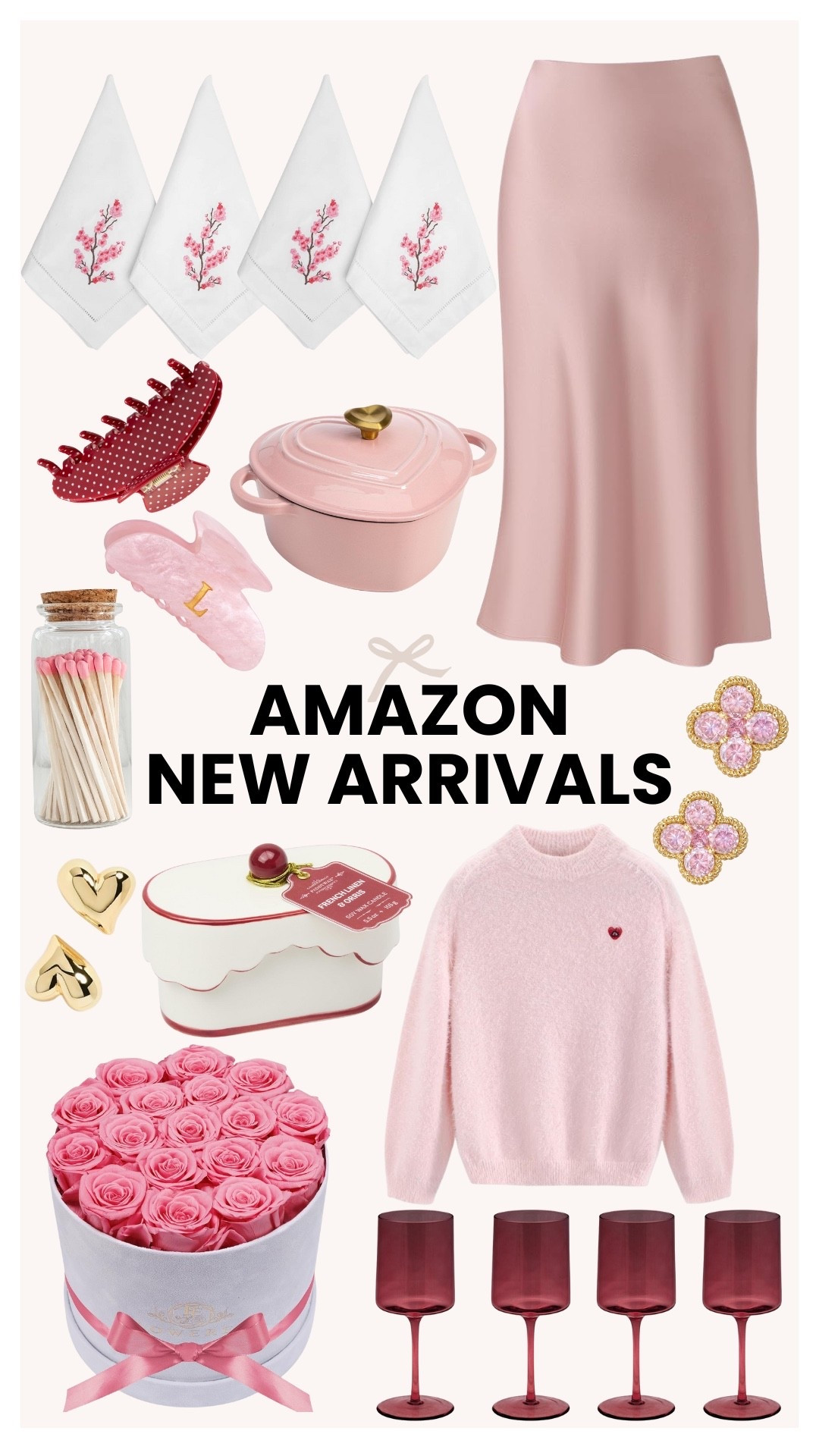 Amazon new arrivals I’m loving! With Valentine’s Day coming up I’ve been extra into pink. The skirt and pink sweater are such cute finds that can be worn on the holiday. I am also loving the embroidered napkin, heart shaped earrings, and cute hair clips. 

#LTKValentine #LTKSeasonal #LTKdayinmylife